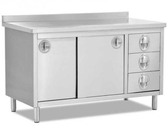 CUPBOARD, W/BOTTOM SHELF, 3 DRAWER (LEFT)  SLIDING DOOR, BACKSPLASH