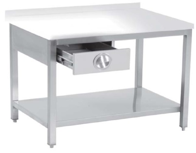 [SP3.7017AR] POLYETHYLEN TOP TABLE, WITH BOTTOM SHELF, 1 DRAWER (RIGHT) AND UPSTAND