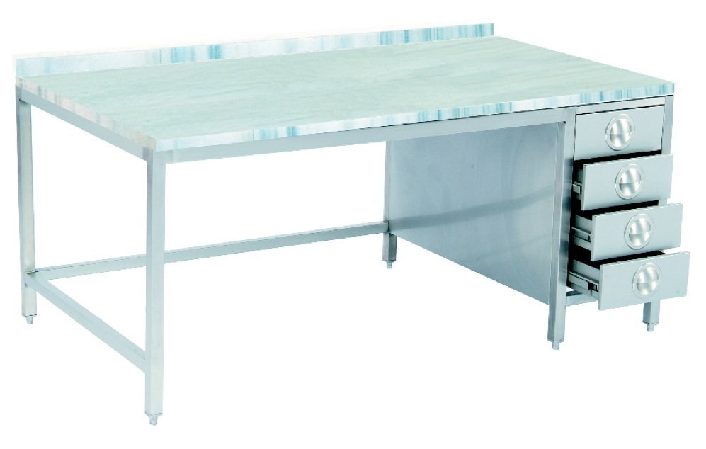 POLİETİLEN TABLALI (BEYAZ) TEZGAH, TABAN RAFSIZ, 3 ÇEKMECELİ(SOL), SIRTLI