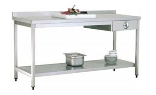 WORK TABLE WITH BOTTOM SHELF, 1 DRAWER (LEFT) AND UPSTAND