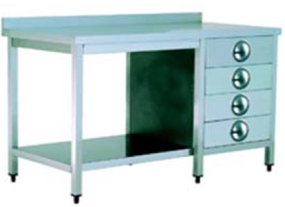 WORK TABLE WITH BOTTOM SHELF, 3 DRAWER (LEFT) AND UPSTAND