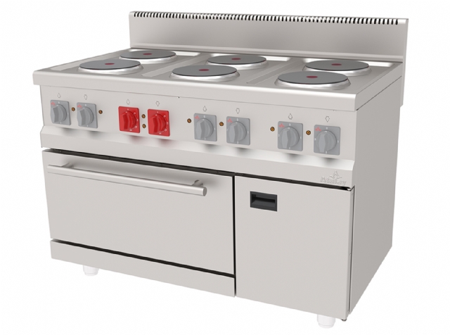 Kuzine, Elektrikli, 6 Yuvarlak Pleyt, GN2/1, Dolaplı