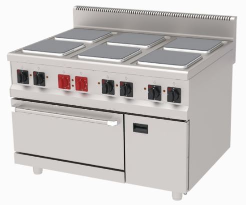 Range, Electric, 4 Square Plates, on GN2/1 Oven
