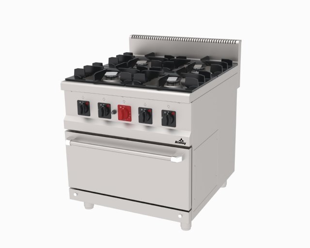 Range, Gas, 4 Burners, GN2/1 Oven