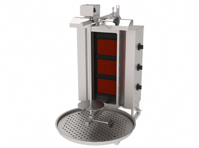 Doner Kebab Cooker, Gas, on Top Motor Rotater, 3 Burners
