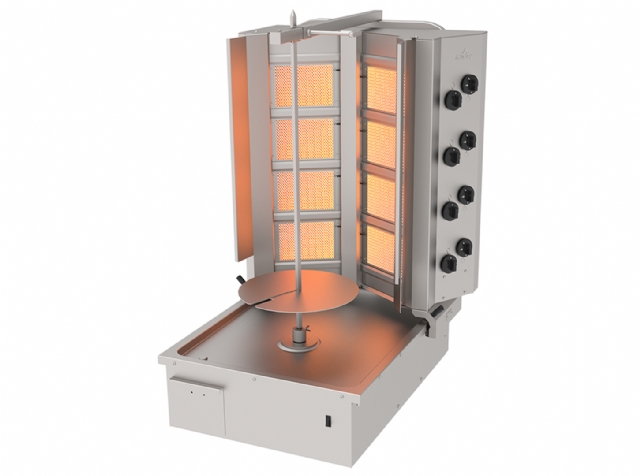 Doner Kebab Cooker, Gas, V Type, Bottom Motor Rotater, 8 Burners