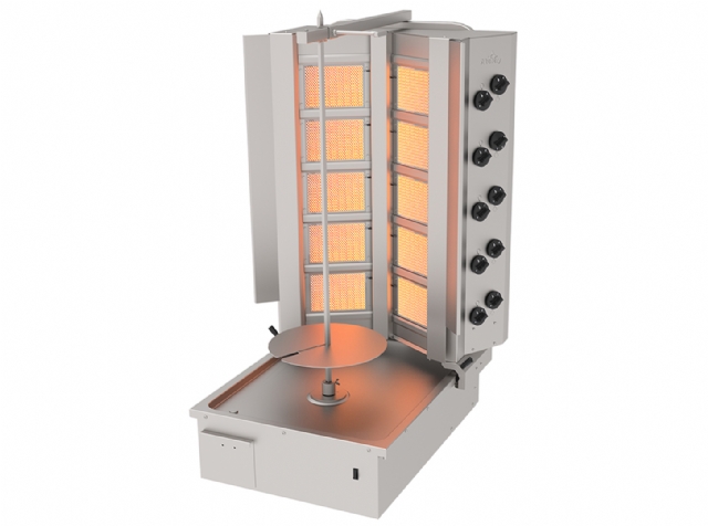 Doner Kebab Cooker, Gas, V Type, Bottom Motor Rotater, 10 Burners