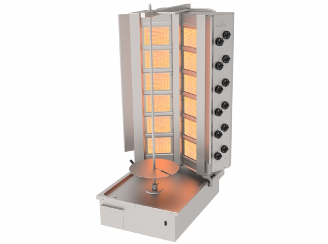 Doner Kebab Cooker, Gas, V  Type, Bottom Motor Rotater, 12 Burners