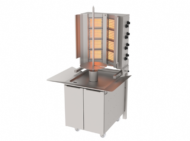 Doner Kebab Cooker, Gas, Bottom Motor Rotater, V Type, Wall  Mounted, Mobile Cupboard, 8 Burners