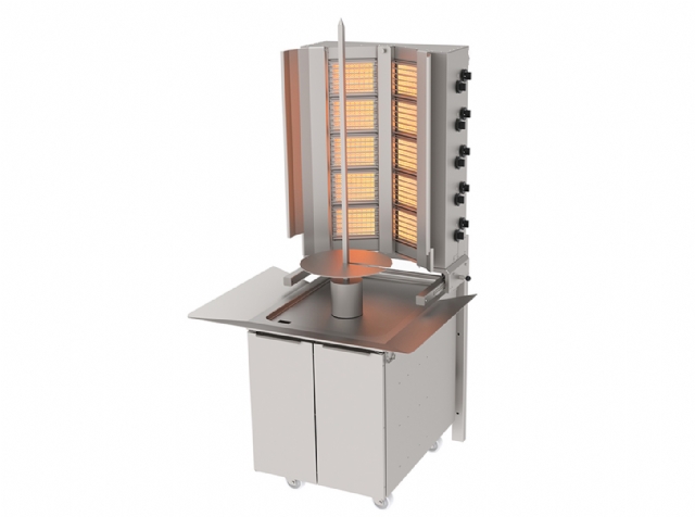 Doner Kebab Cooker, Gas, Bottom Motor Rotater, V Type, Wall  Mounted, Mobile Cupboard, 10 Burners