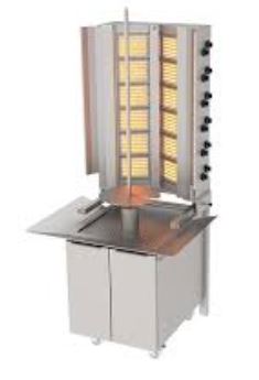 Doner Kebab Cooker, Gas, Bottom Motor Rotater, V Type, Wall  Mounted, Mobile Cupboard, 12 Burners